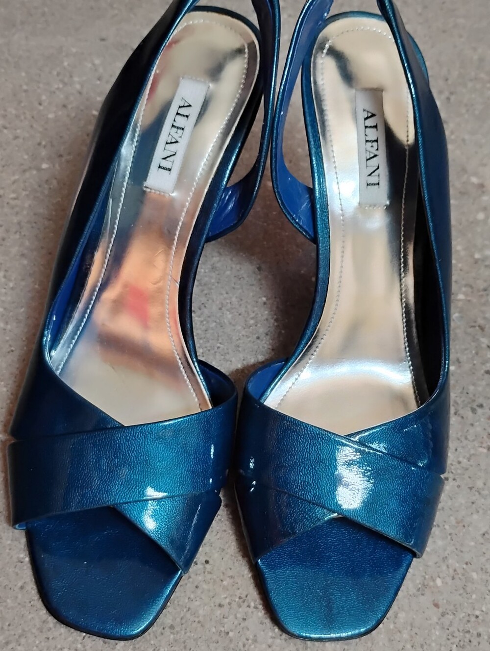 Alfani Metallic Teal Blue Open-Toe Slingback Heels